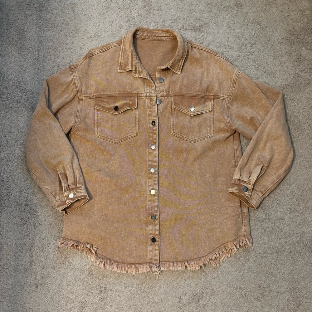 WOMEN FRAYED HEM SHACKET